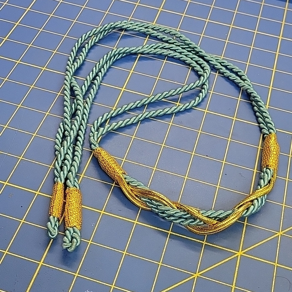 48" in Length Braided Rope Teal & Gold Belt